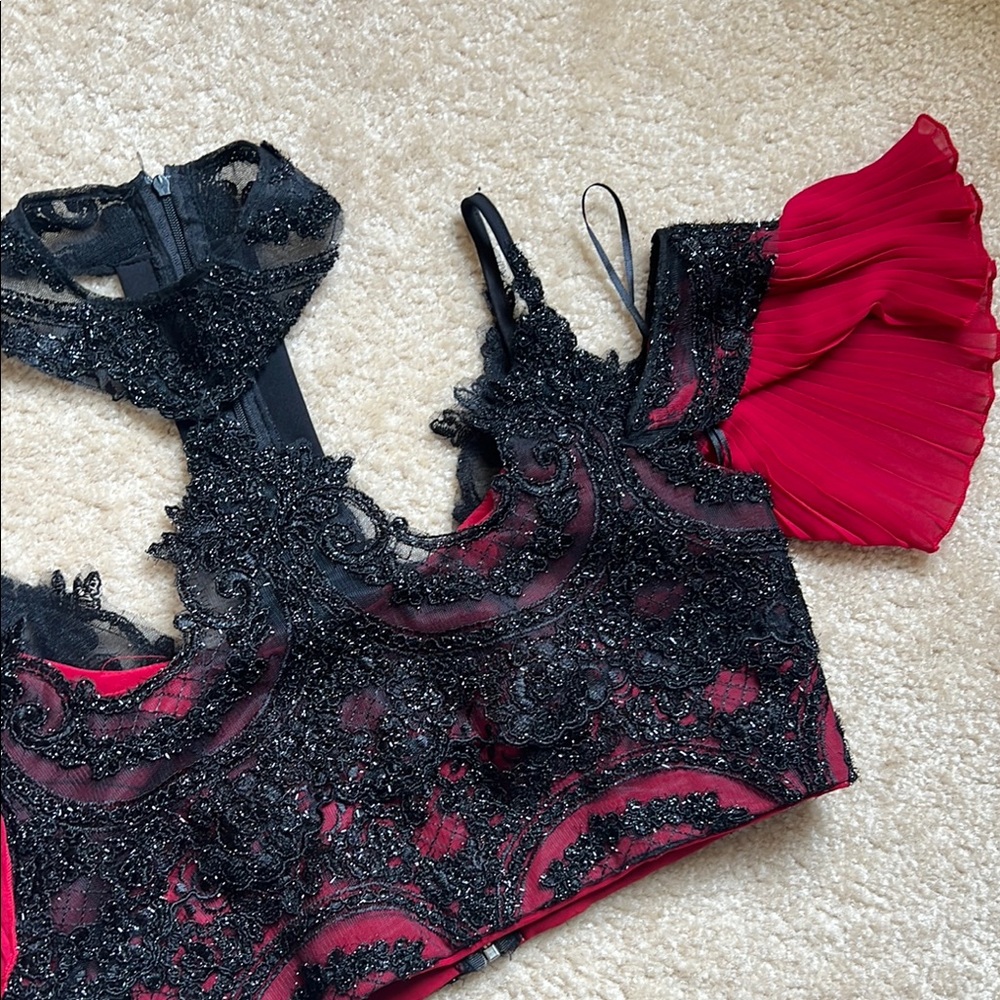 Black and Red Lace Crop Top
